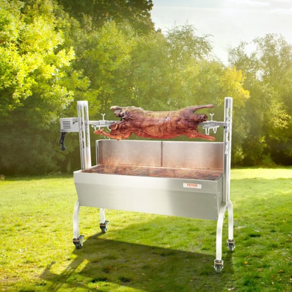 Spanferkelgrill Lammgrill 117 cm, 60 kg Edelstahl Drehspieß 4-stufig Höhenverstellbar, 50 W 2 in 1 BBQ-Rotisserie-Grill inkl. Gewürzdose & Reinigungsbürste & Griff Elektrogrill mit Umlenkblech – Bild 8