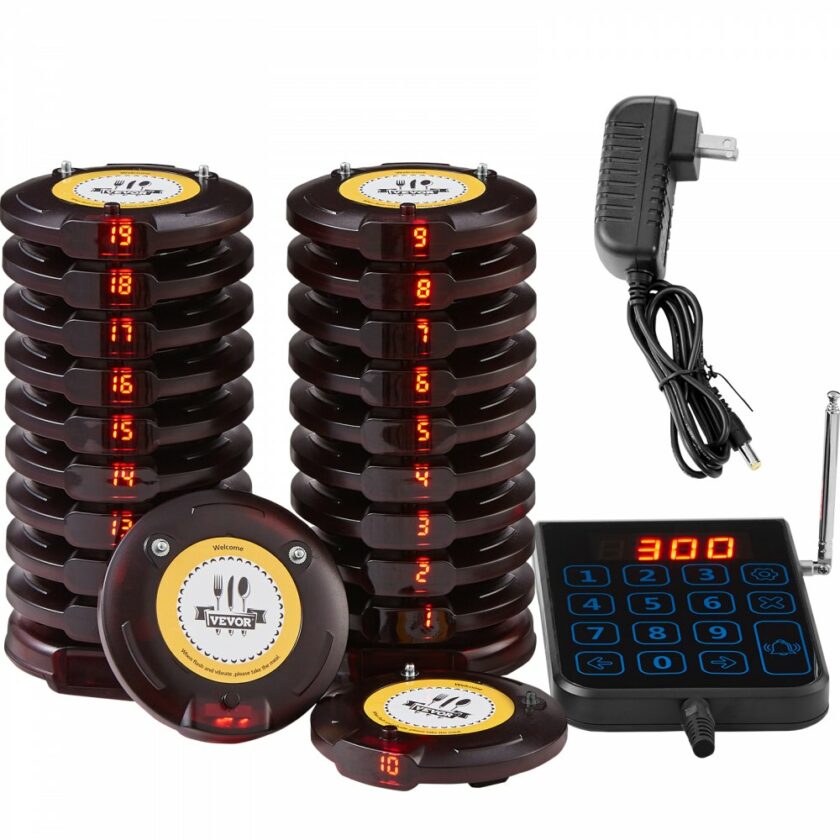 Restaurant-Pagersystem – 16 Pager, Reichweite 500 M, Vibration / Summer / Blinklicht, Kabellos, Für Imbiss, Klinik, Kirche
