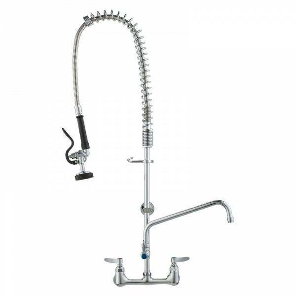 Kommerzieller Wasserhahn mit Vorspülbrause, 915  Höhe, 30,5 cm Schwenkauslauf, Küchenspülenarmatur zur Wandmontage, Gerät aus Messing mit Ausziehbarer Brause, für 1/2/3-Fach-Spüle