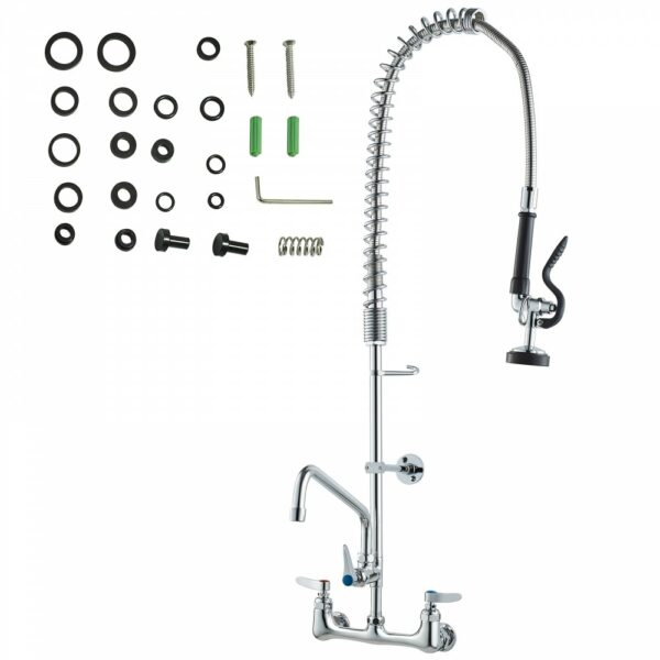 Kommerzieller Wasserhahn mit Vorspülbrause, 915  Höhe, 30,5 cm Schwenkauslauf, Küchenspülenarmatur zur Wandmontage, Gerät aus Messing mit Ausziehbarer Brause, für 1/2/3-Fach-Spüle – Bild 9