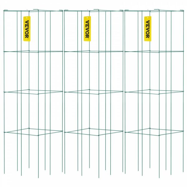 Tomatenkäfige, Pflanzenstützkäfige, 3er-Pack, quadratischer Stahl, 3,3 Fuß, Grün für den Garten