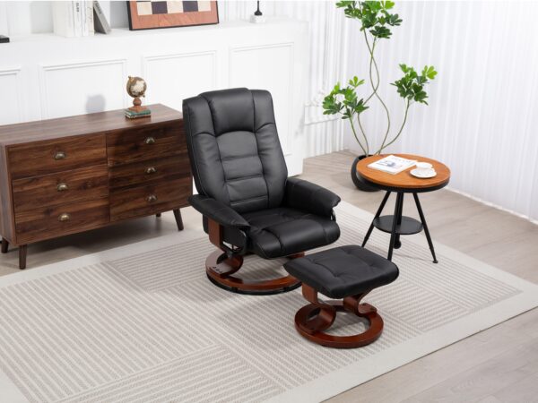 Relaxsessel Leder VITALII mit Hocker schwarz – Bild 2