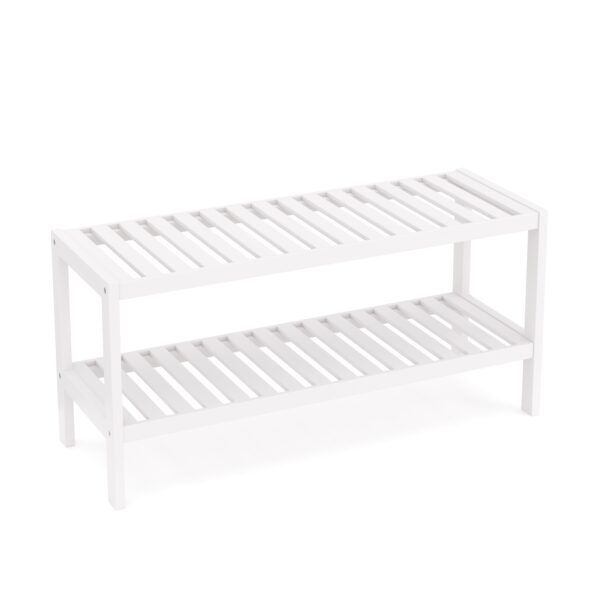 Schuhregal Bambus 2 Tablare 70 x 26 x 33 cm weiss – Bild 2