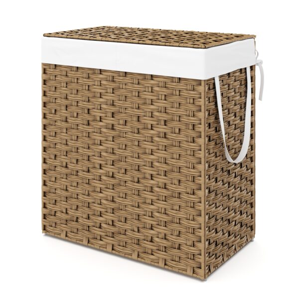 Wäschekorb Rattan mit Deckel 2 Fächer 110L braun – Bild 2