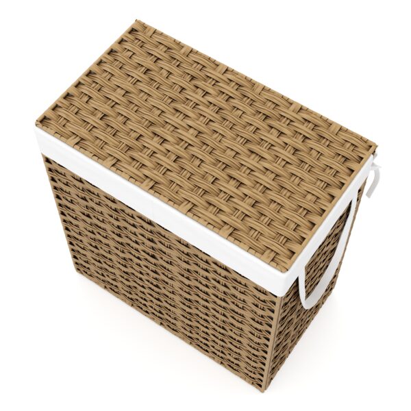 Wäschekorb Rattan mit Deckel 2 Fächer 110L braun – Bild 3