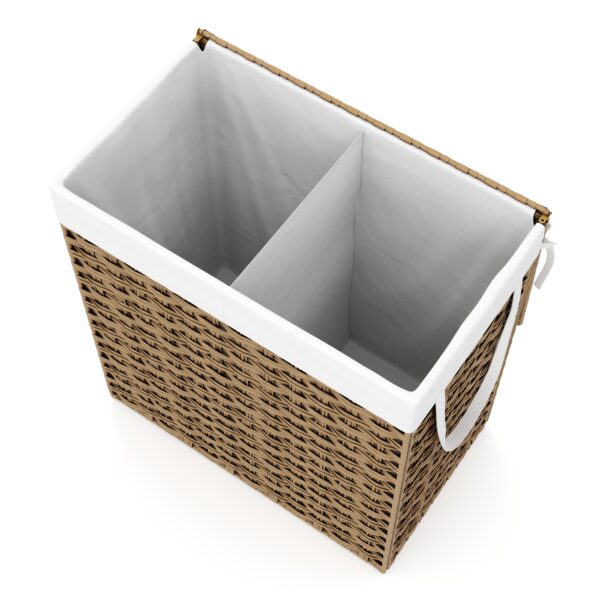 Wäschekorb Rattan mit Deckel 2 Fächer 110L braun – Bild 4